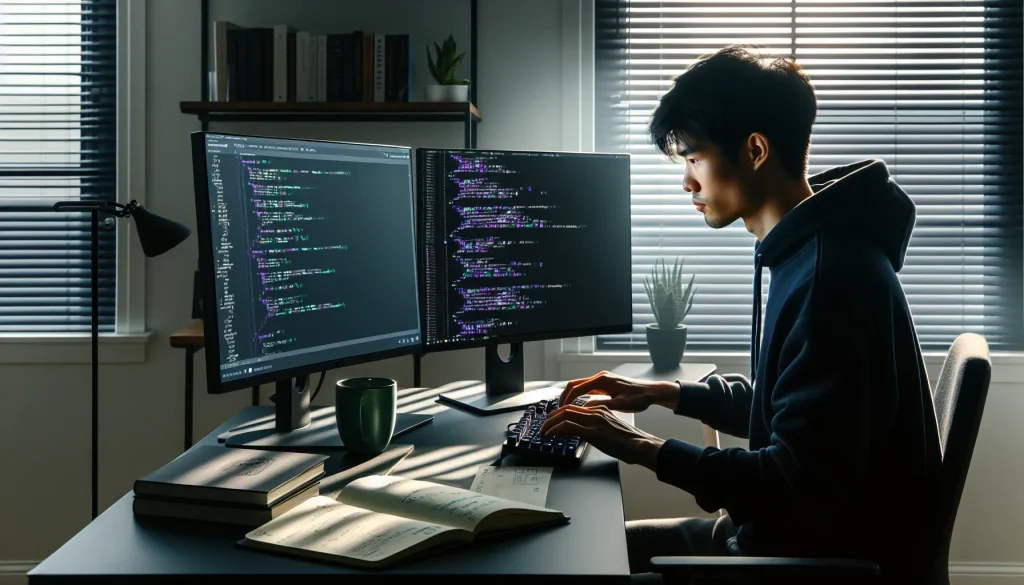 developer-auditing-smart-contract-code-on-dual-monitors-in-modern-home-office