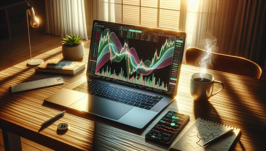 laptop-displaying-volatile-cryptocurrency-trading-charts-on-desk-with-coffee-and-smartphone