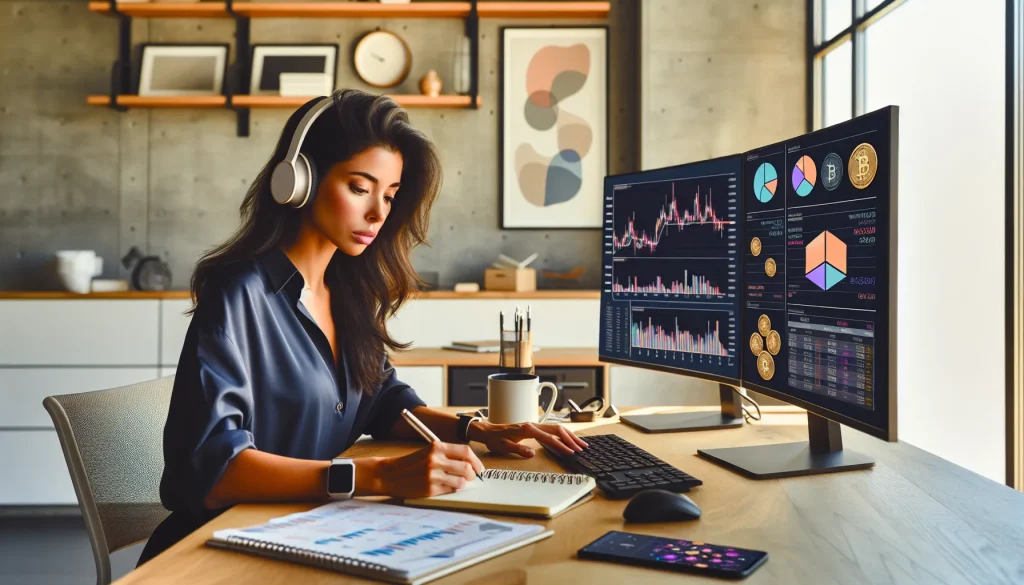 professional-analyzing-cryptocurrency-tokenomics-charts-and-data-on-multiple-computer-monitors-at-mo