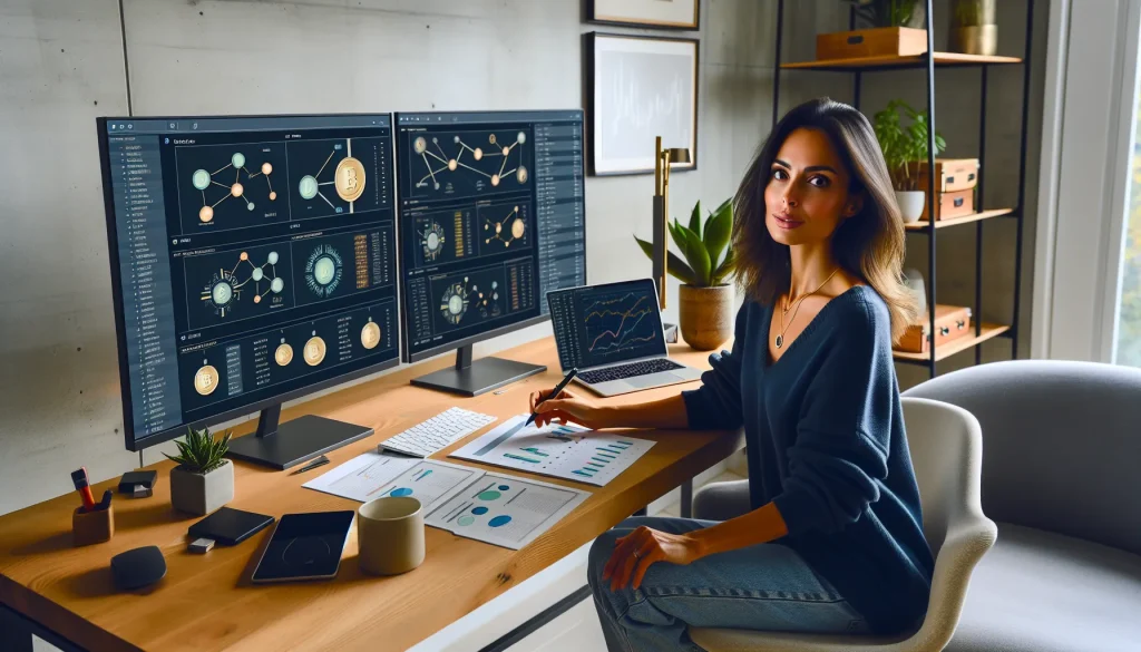 professional-managing-multi-chain-crypto-portfolio-on-dual-monitors-with-hardware-wallet-and-trackin