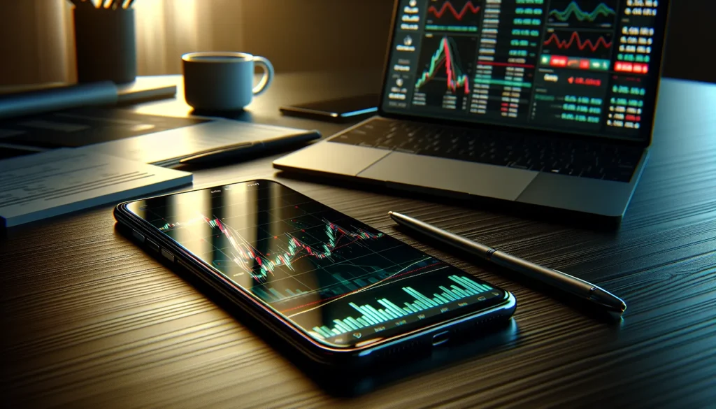 smartphone-displaying-floki-inu-cryptocurrency-price-chart-on-desk-with-laptop-and-coffee