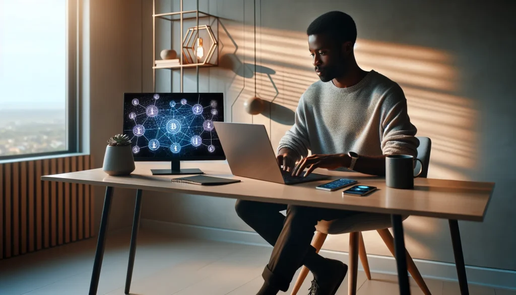 person-using-laptop-with-blockchain-interface-for-defi-services-in-modern-home-office